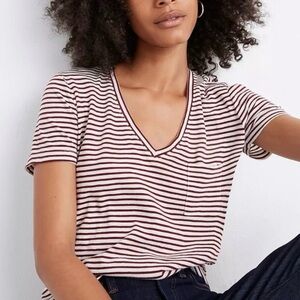 Madewell whisper cotton v neck pocket tee in Simone stripe Size XS Casual shirt